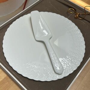 NEW Vintage Mikasa White Silk Bone China Cake Plate and Server Set